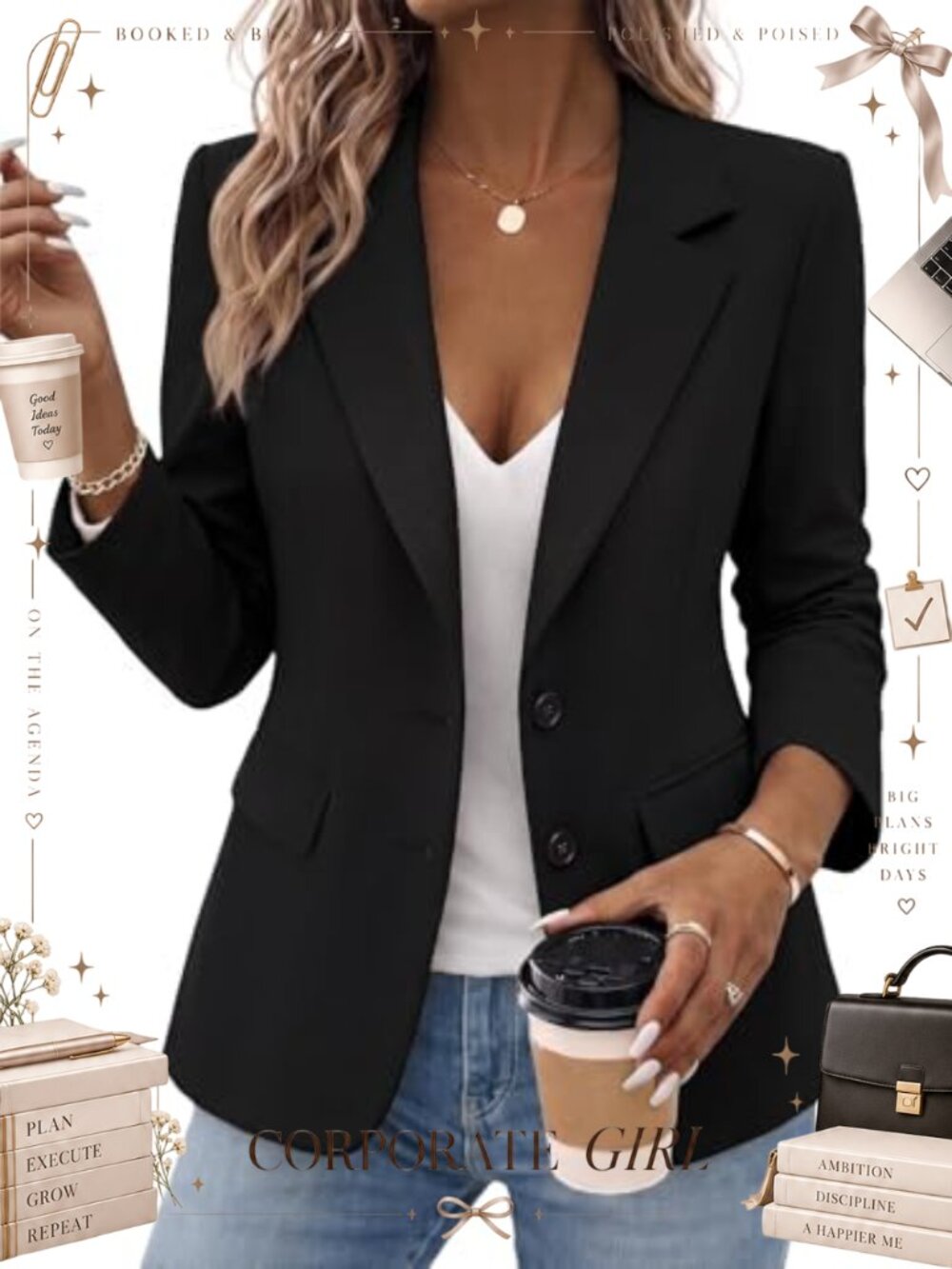 Women's Lightweight Fully Lined Blazer Jacket Button Suit with Pockets